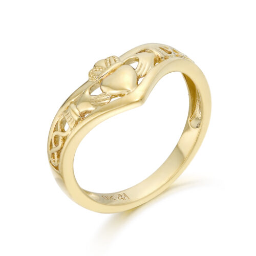 9ct Gold Wishbone Shape Claddagh Ring-CL13CL