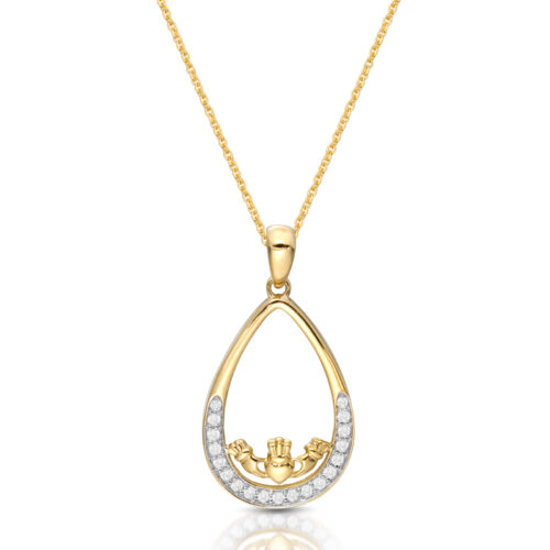 9ct Gold CZ Claddagh Pendant-P060CL